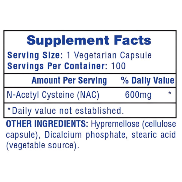 Product composition Hi-Tech Pharma NAC | N-Acetyl Cysteine 100 caps.