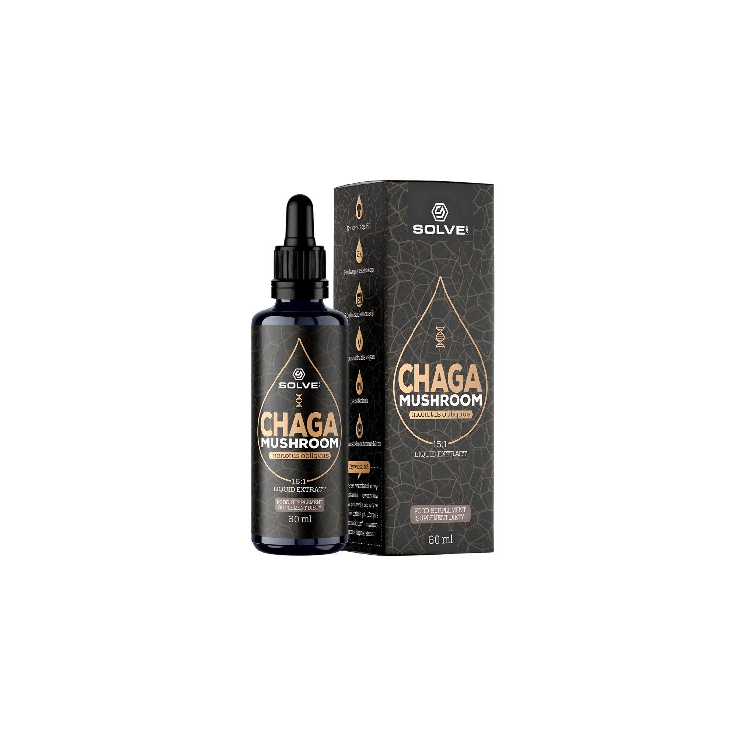 Solve Labs Chaga 15:1 Powder Chaga-Pilz in Tropfen 60ml