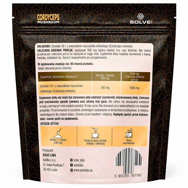 Product composition Solve Labs Cordyceps 10:1 Powder 30g