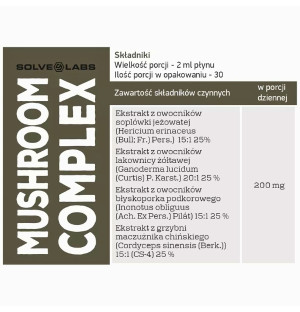 Skład produktu Solve Labs Mushroom Complex 4 Grzyby w Kroplach 60ml