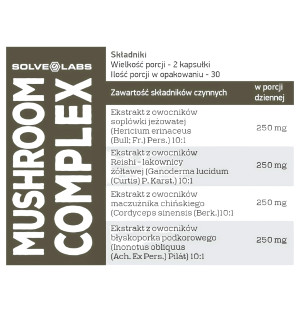 Skład produktu Solve Labs Mushroom Complex 4 grzyby 60 kaps.