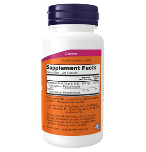 Zusammensetzung NOW Foods Pantothensäure 500mg 100 kaps. Vege