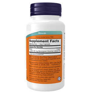 Product composition NOW Foods Boron 3mg 100 caps. Vege
