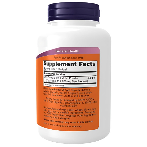 Product composition NOW Foods Propolis 2000 5:1 Extract 90 caps. Softgels