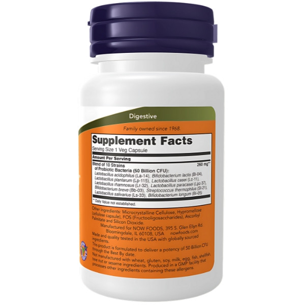 Product composition NOW Foods Probiotic-10 50 Billion CFU 50 caps. Vege