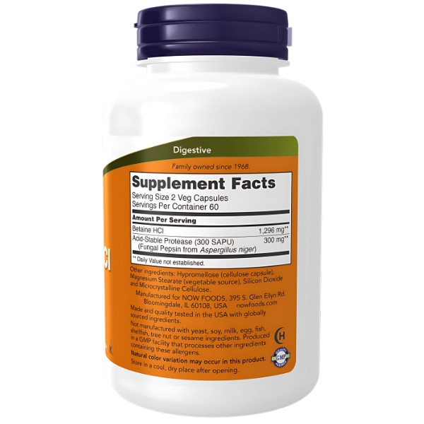 Zusammensetzung NOW Foods Betain HCl 120 kaps. Vege