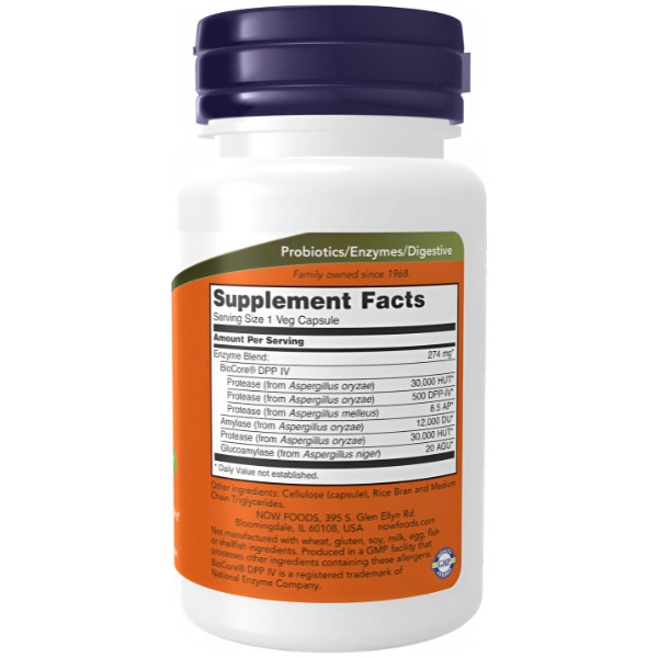 Product composition NOW Foods Gluten Digest Enzymes 60 caps. Vege