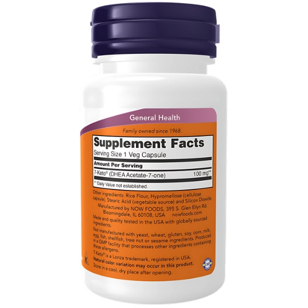 Product composition NOW Foods 7-KETO 100mg 60 caps. Vege