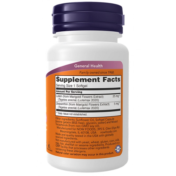 Zusammensetzung NOW Foods Lutein & Zeaxanthin 60 kaps. Softgels
