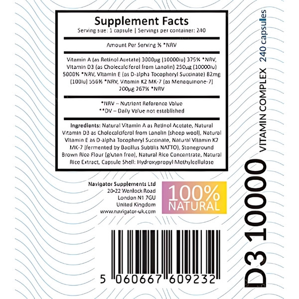 Skład produktu Navigator Cztery Pory Roku Witamina D3 10,000 IU 240 kaps. Softgels