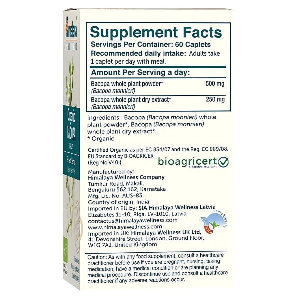 Zusammensetzung Himalaya Organic Bacopa - Gedächtnis und Konzentration 60 kaps.