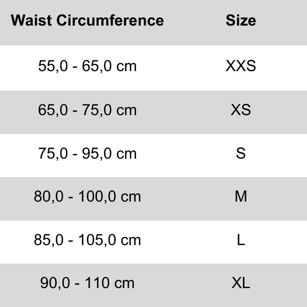 Size chart GASP Lifting Belt