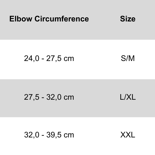 Size chart Climaqx Arm Sleeves