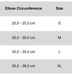 Size chart Genius Elbow Sleeves GG-1