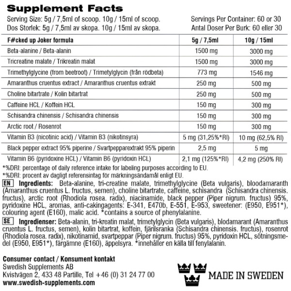 Zusammensetzung Swedish Supplements Fu*ked Up Joker 300g