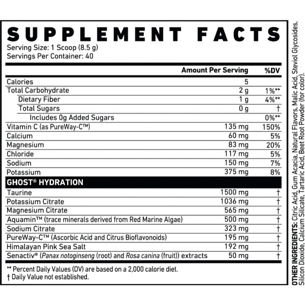 Product composition Ghost Hydration 340g strawberry-kiwi