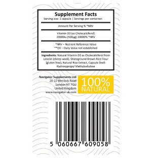 Product composition Navigator Vitamin D3 20,000 IU 60 caps.