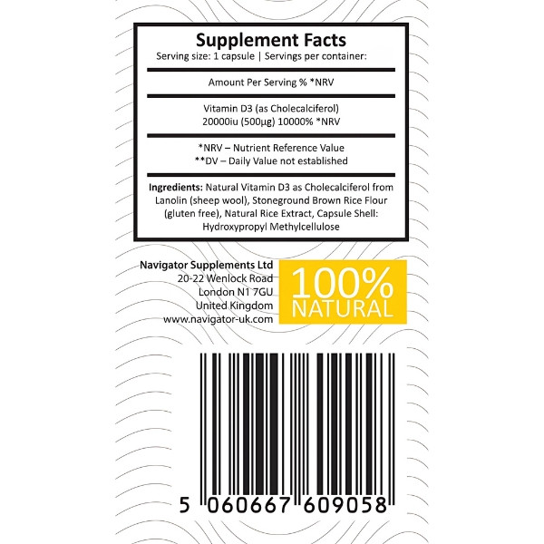 Zusammensetzung Navigator Vitamin D3 20,000 IU 120 kaps.