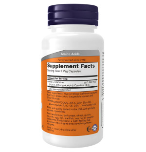 Zusammensetzung NOW Foods Acetyl-L-Carnitin 500mg 200 kaps. Vege