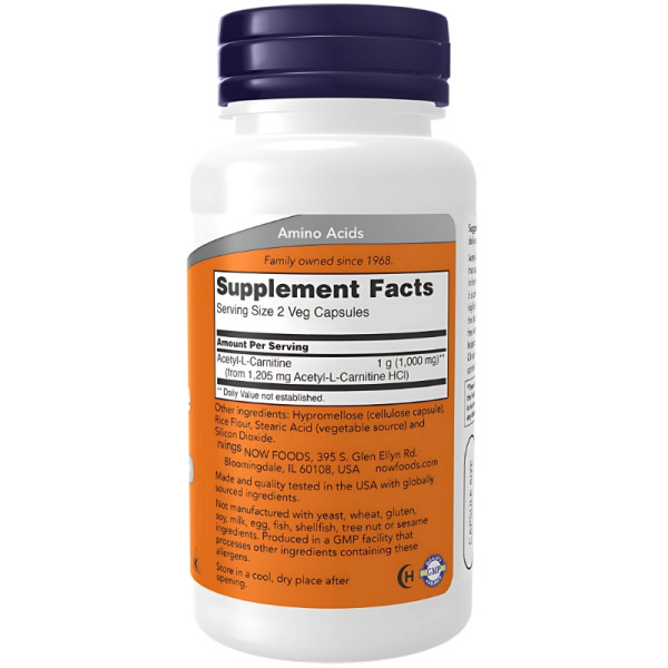 Zusammensetzung NOW Foods Acetyl-L-Carnitin 500mg 200 kaps. Vege
