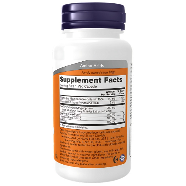 Zusammensetzung NOW Foods 5-HTP Double Strength 200mg 120 kaps. Vege