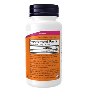 Product composition NOW Foods Biotin 5000mcg 120 caps. Vege
