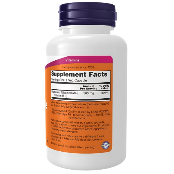 Product composition NOW Foods Niacinamide 500mg 100 kaps. Vege
