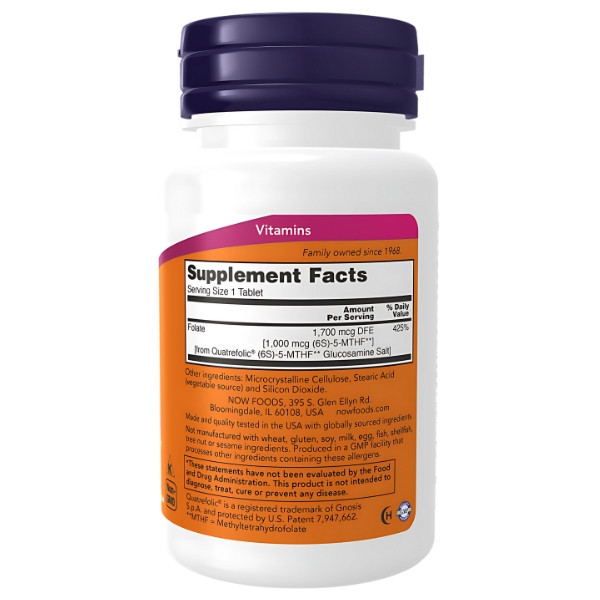 Product composition NOW Foods Methyl Folate 1000mcg 90 tabs.