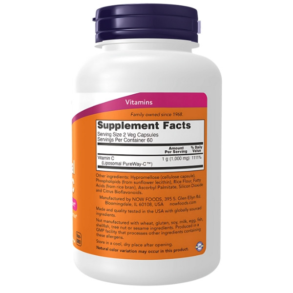 Product composition NOW Foods Liposomal Vitamin C 120 caps. Vege