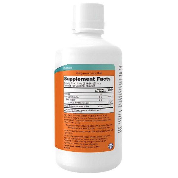 Product composition NOW Foods Colloidal Minerals Liquid 946ml Raspberry
