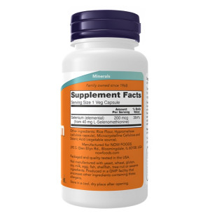 Product composition NOW Foods Selenium 200mcg 180 caps. Vege