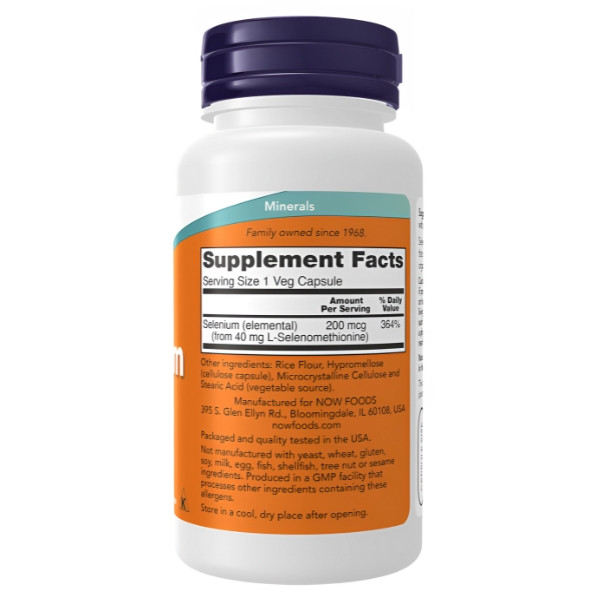 Product composition NOW Foods Selenium 200mcg 180 caps. Vege