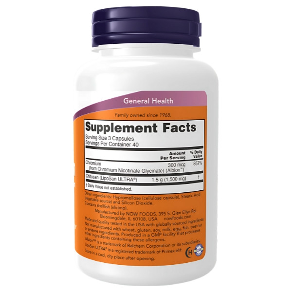 Skład produktu NOW Foods Chitozan 500mg + Chrom 120 kaps. Vege