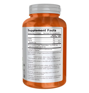 Product composition NOW Foods MCT Oil 1000mg 150 caps. Softgels