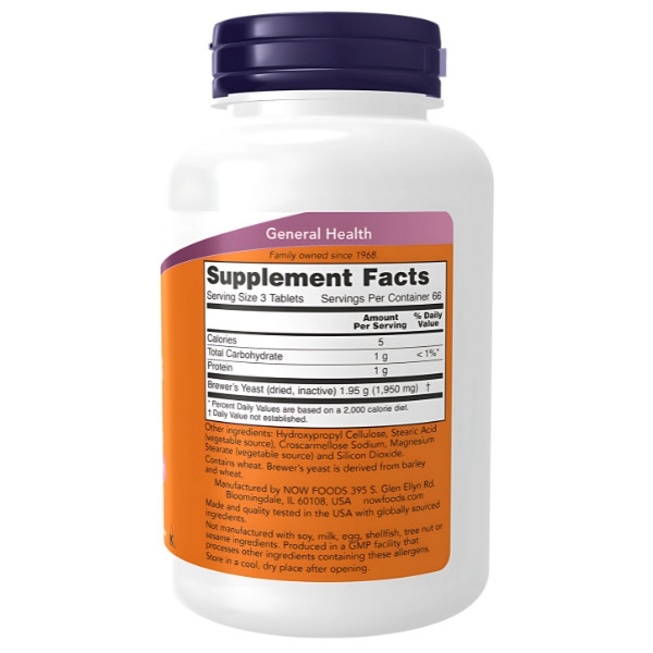 Skład produktu NOW Foods Drożdże Piwne 650mg 200 tabl. Vege