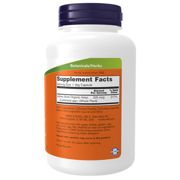 Product composition NOW Foods Kelp 325mcg 250 caps. Vege