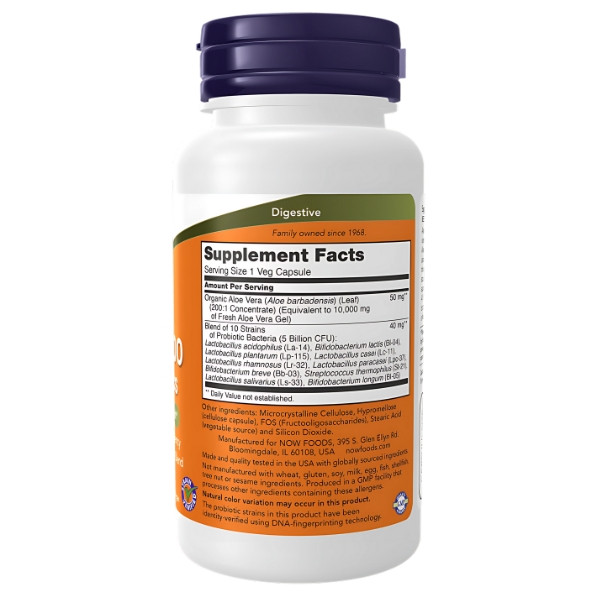 Zusammensetzung NOW Foods Aloe 10,000 & Probiotics 60 kaps. Vege