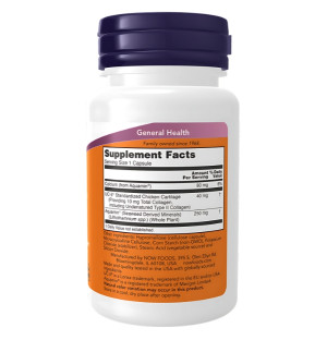Product composition NOW Foods UC-II® Type II Collagen 40mg 60 caps.