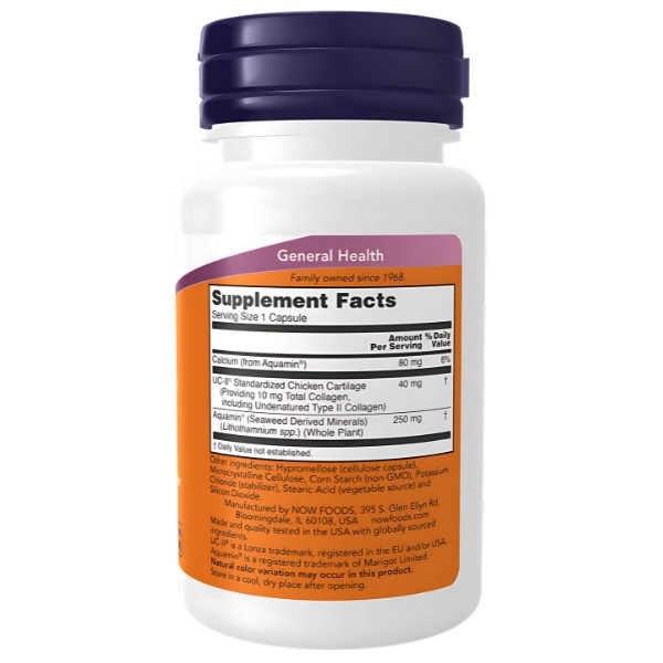 Product composition NOW Foods UC-II® Type II Collagen 40mg 60 caps.