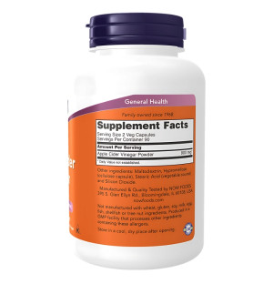 Skład produktu NOW Foods Ocet Jabłkowy 450mg 180 kaps. Vege