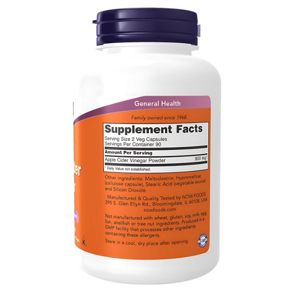 Skład produktu NOW Foods Ocet Jabłkowy 450mg 180 kaps. Vege