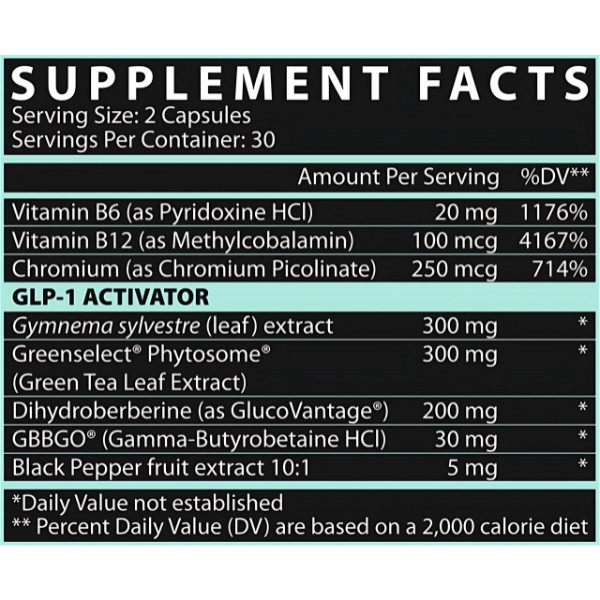Product composition Nutrex Burn30 GLP1+ 60 caps.