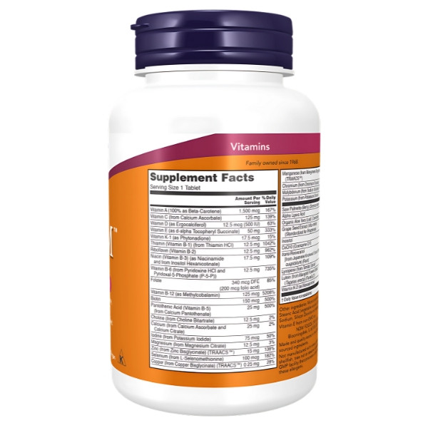 Skład produktu NOW Foods ADAM Multi-Vitamin dla Mężczyzn 120 tabl.