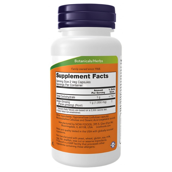 Zusammensetzung NOW Foods Panax Ginseng 500mg 250 kaps. Vege