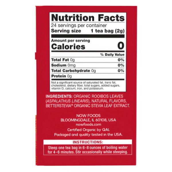 Zusammensetzung NOW Foods Better Off Red Rooibos Tee Zitrone mit Vanille 24 stk. 48g
