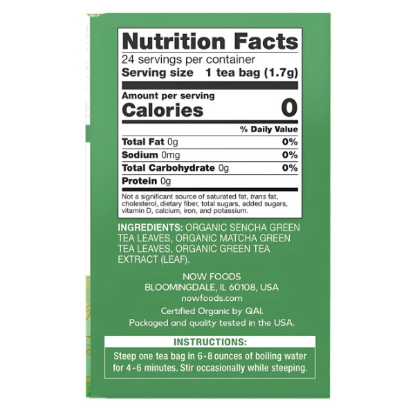 Zusammensetzung NOW Foods Green Kick Bio-Tee 24 stk. 41g