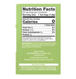 Skład produktu NOW Foods Green Tranquility Organiczna Zielona Herbata 24 tb. 43g