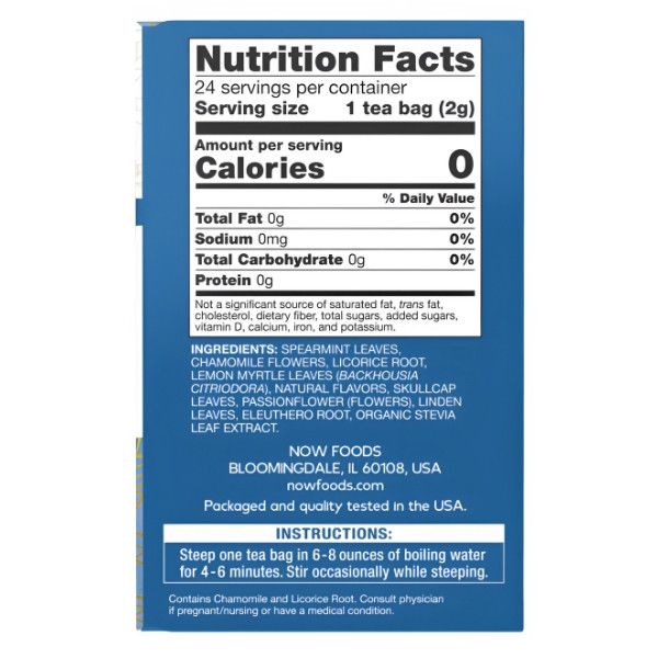 Zusammensetzung NOW Foods Nighttime Tee für die nächtliche Entspannung 24 stk. 48g