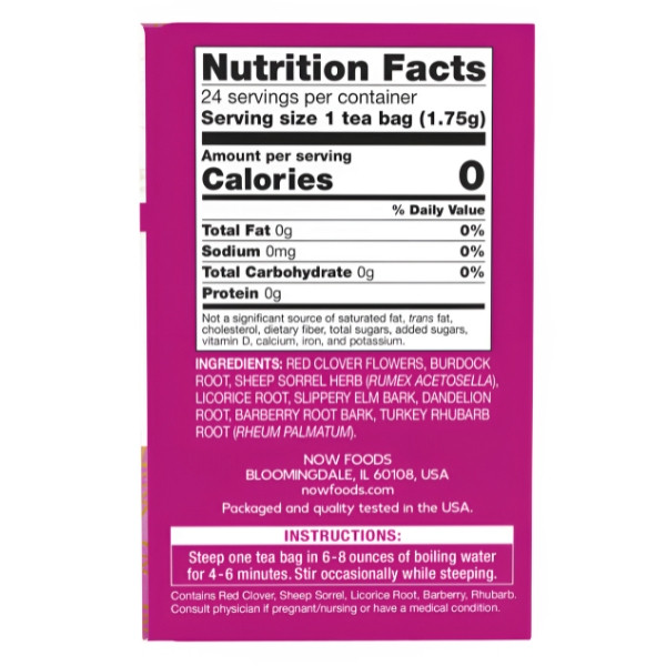 Product composition NOW Foods Ojibwa Native American Herbal Tea 24 ct. 42g