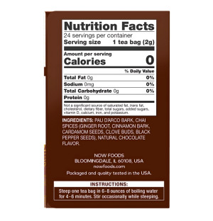 Product composition NOW Foods Pau D'Arco Traditional Herbal Tea 24 ct. 48g